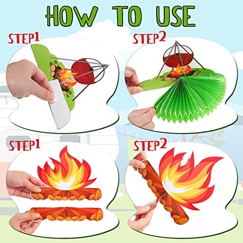 Camping Party Decorations Honeycomb Centerpieces Bears Tent Cake Toppers