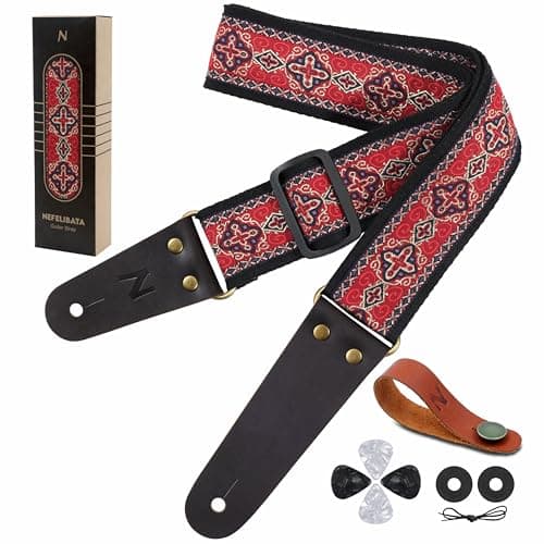 Nefelibata Guitar Strap with Hidden Pocket for Bass, Electric, and Acoustic Guitars — Red Cross