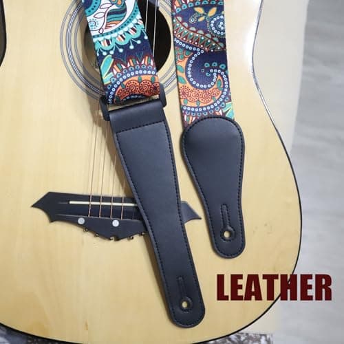 RAUYIVANY Leather Ends Guitar Strap, Adjustable Length, 2 Locks, 2 Buttons, 3 Picks, Gifts for Guitarists