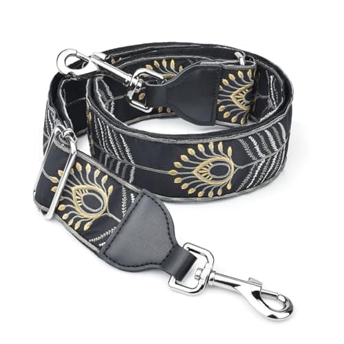 Crossbody Purse Strap Replacement for Women and Girls — Peacock Flowers in Black