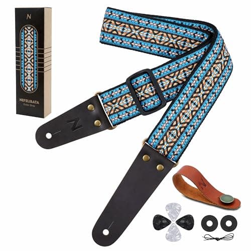 Guitar Strap with Flower Embroidery for Bass, Electric & Acoustic Guitars — Blue Arrow