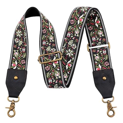 Nefelibata Retro Jacquard Embroidery Crossbody Bag Strap - Adjustable, Vintage Florals — Leather White Flower Embroidery