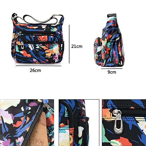 Nawoshow Nylon Floral Multi-Pocket Crossbody Travel Bag for Women