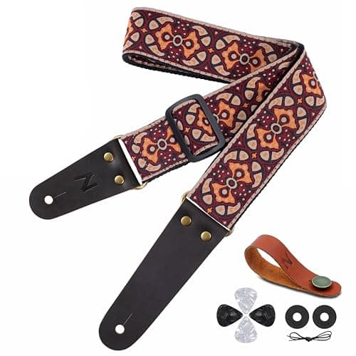 Guitar Strap with Flower Embroidery for Bass, Electric & Acoustic Guitars — Ab#-dragon & Flower