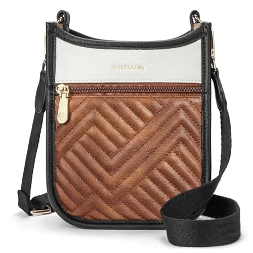 BOSTANTEN Women's Mini Crossbody Tote with Adjustable Strap — C01-black With Brown With Beige