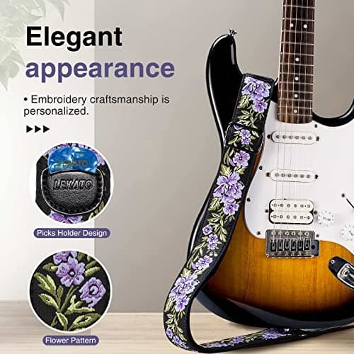 LEKATO Artistic Flower Bass Strap for Electric & Acoustic Guitars with Pick Holder
