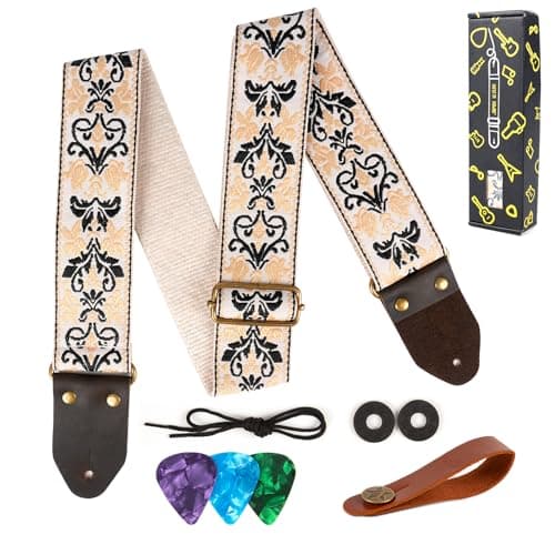 Jacquard Embroidered Cotton Guitar Straps for Acoustic Guitars with Real Leather Ends
| Real Leather Ends Jacquard Embroidered Cotton Guitar Straps for Acoustic Guitars
| Acoustic Guitars Premium Jacquard Embroidered Cotton Guitar Straps with Leathe 