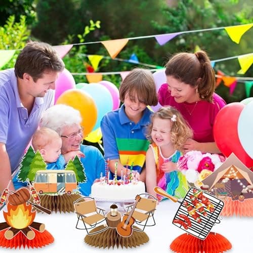 Camping Party Honeycomb Centerpieces for Kids Birthday Decorations