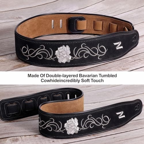 Vintage Rose Embroidered Guitar Strap for Kids and Adults