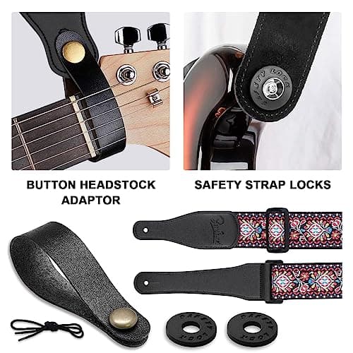 Jacquard Embroidered Guitar Strap with Leather Ends