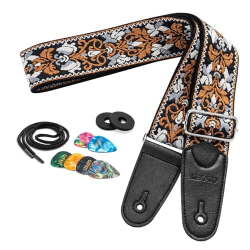 Floral Jacquard Embroidered Guitar Strap for Electric and Acoustic Guitars
