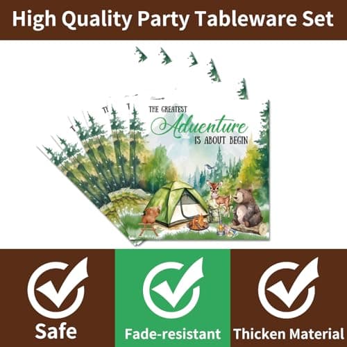One Happy Camper 1st Birthday Decorations - 96PCS Plates & Napkins Set