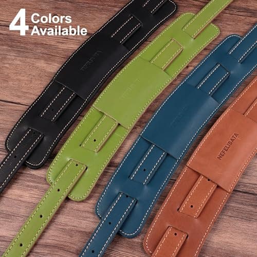 Nefelibata Green Shoulder Pad Guitar/Bass Strap with Bavarian Tumbled Cowhide Lining