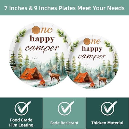 One Happy Camper Camping Party Decorations - 96PCS Disposable Dinnerware for 24 Guests