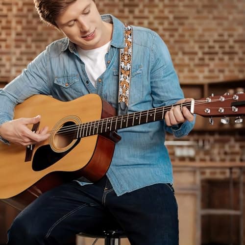 Floral Jacquard Embroidered Guitar Strap for Electric and Acoustic Guitars