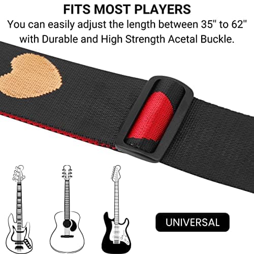 BAKKO Love-Pattern Guitar Strap for Bass, Electric & Acoustic, Perfect Gift for Kids and Guitarists