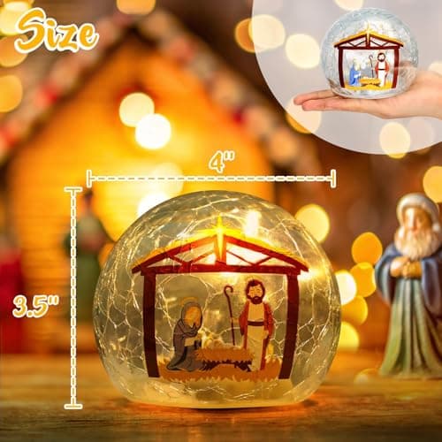 Nefelibata LED Nativity Glass Balls - Battery-Powered Christmas Table Decorations (2PC)