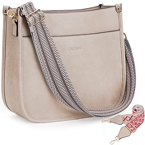 Caitina Women's Vegan Leather Adjustable Strap Crossbody Hobo Purse — A14-dark Beige&grey