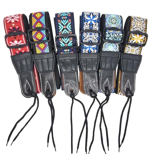 Vintage Woven Guitar Strap with Genuine Leather Ends