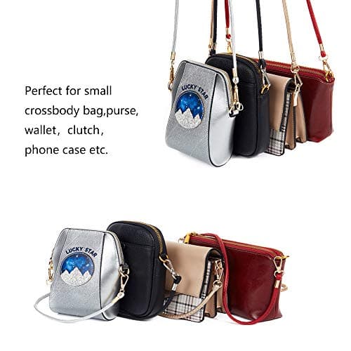 Xiahw Thin Soft PU Leather Crossbody Chain Strap for Small Bags, Purses, Wallets, Clutch, Phone Cases (Black-Silver)