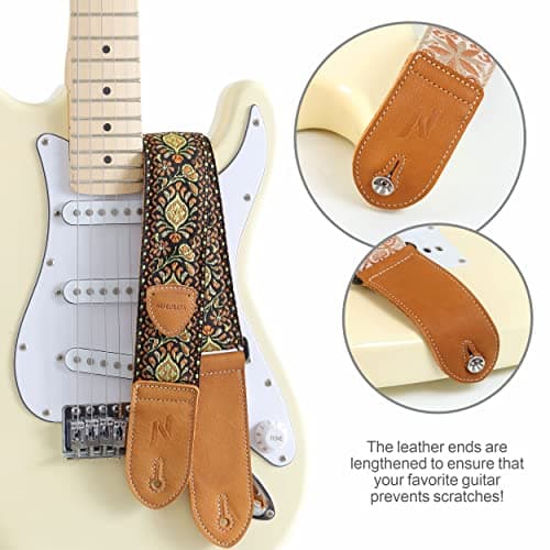 Vintage Yellow Embroidered Guitar Strap Set - Best Gift for Guitarists