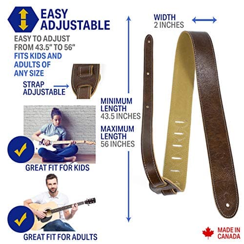 Perri's Italian Leather Guitar Strap - Soft, Adjustable, Chestnut