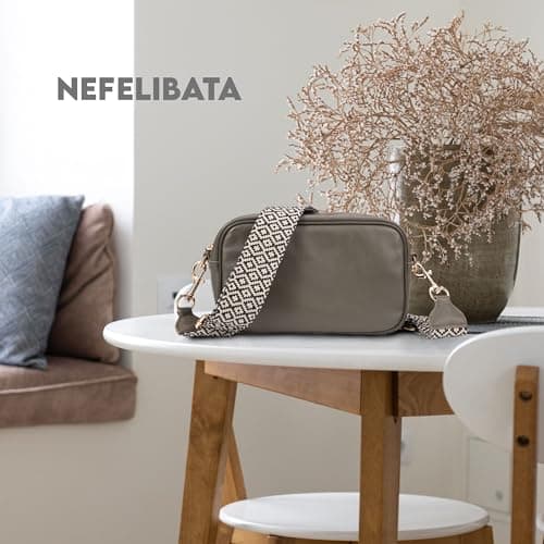 Nefelibata Women's Small Crossbody Bag - Full Grain Leather with Jacquard Embroidery Strap