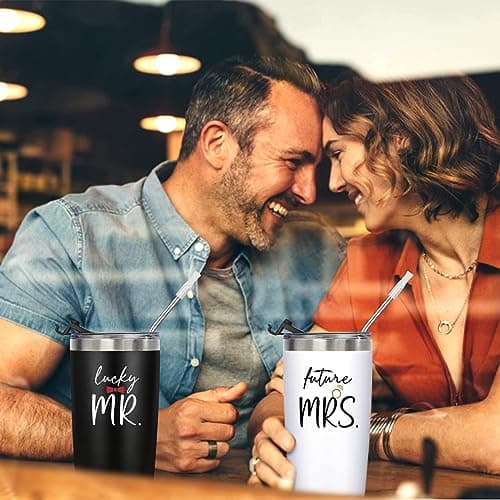 Engagement Gifts for Couples: Lucky Future Mrs 20 oz Tumbler Set - Wedding & Bridal Shower Gift for Fiancee & Fiance, Mr & Mrs, Wife & Husband