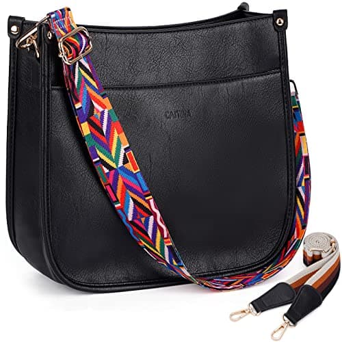 Caitina Women's Vegan Leather Adjustable Strap Crossbody Hobo Purse — A6-black