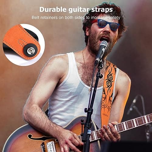 Lekato Jaffa Orange Suede Guitar Strap, Adjustable 35"-51"