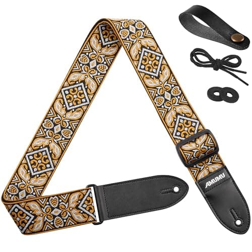 Amumu Red Flower Embroidery Guitar Strap for Acoustic, Electric & Bass - 2" Wide — Orange