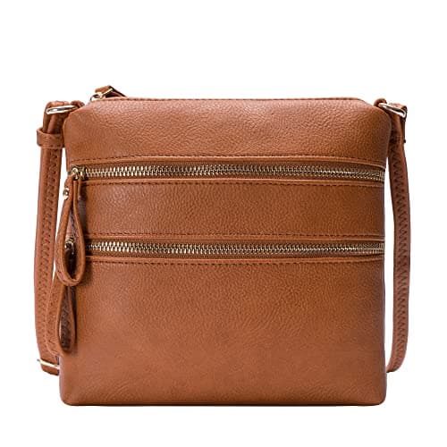 Solene Small Multi-Zip Pocket Crossbody Travel Purse — Tan