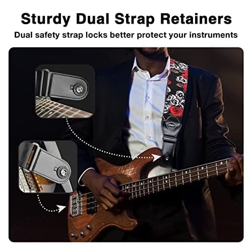 LEKATO Electric Guitar Bass Strap, 3" Wide Padded Neoprene with 3D Sponge Filling, Adjustable 45-55", Includes Picks, Ro