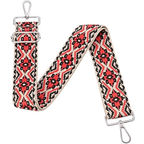 MIRIFRIGE Wide Embroidery Crossbody Bag Strap Floral Canvas — Grey Cross