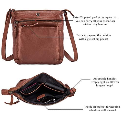 Vintage Real Leather Crossbody Bag for Women Travel Shoulder Purse Small