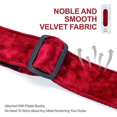2 Inch Velvet Guitar Strap with Full Grain Leather Ends - Bass, Electric & Acoustic Compatible