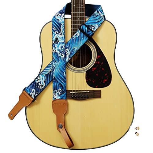 MUSIC FIRST Classic Country Style Genuine Leather Electric Guitar Strap — Tsunami Waves