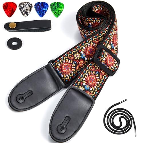 WOGOD Premium Guitar Strap — Red Jacquard