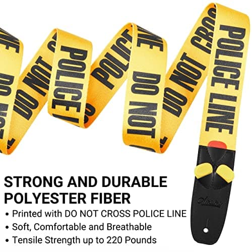 Amumu Acoustic Electric & Bass Guitar Strap with Print - DO NOT CROSS POLICE LINE