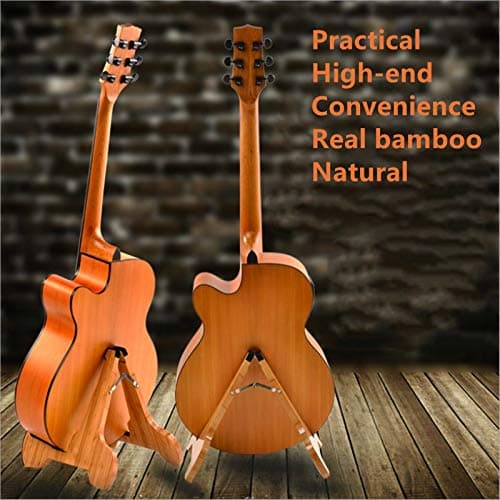 Miwayer Real Bamboo A-Frame Guitar Stand with Soft Leather Protection
