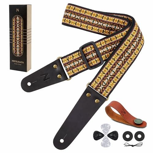 Guitar Strap with Flower Embroidery for Bass, Electric & Acoustic Guitars — Yellow Arrow
