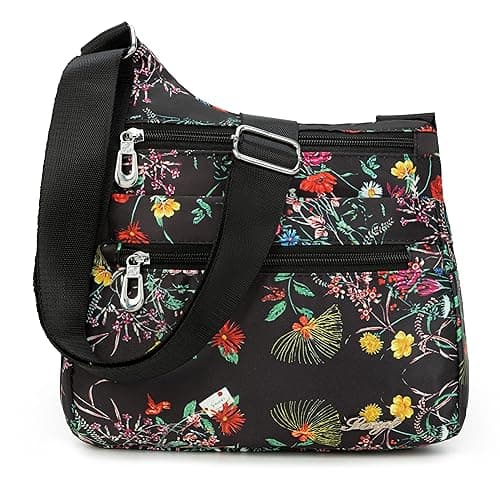 Nawoshow Nylon Floral Multi-Pocket Crossbody Travel Bag for Women — T10-colored Leaves
