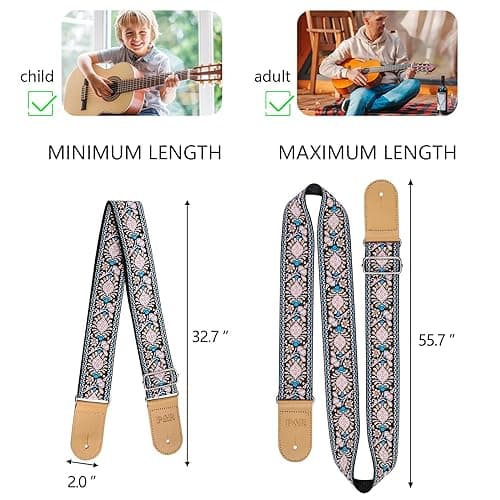 Ohlove Guitar Strap Kit - Embroidered Strap & Headstock Adapter, 2Pcs Washers, 4Pcs Picks