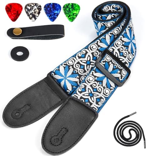 WOGOD Premium Guitar Strap — White Jacquard