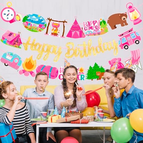 Camping Birthday Party Banners - Set of 3 Happy Camper Theme Decorations