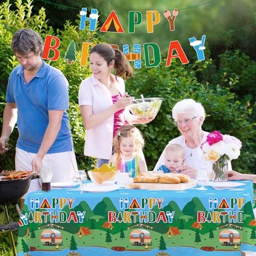 Happy Camper 54" x 108" Disposable Camping Table Covers, 2PCS Set