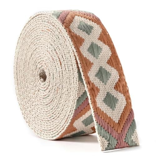High Density Jacquard Embroidered Heavy Cotton Webbing Strap 1.5-2 Inches for Bags — Color 1- 1.5" 5 yards