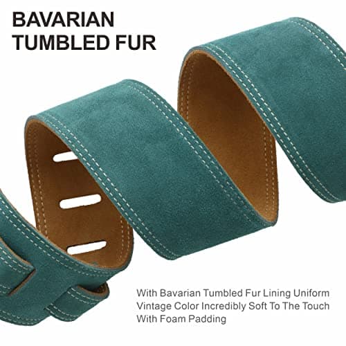 Nefelibata Vintage Green Guitar Strap, 2.5" Wide Tumbled Leather with Padding and Cable Loop