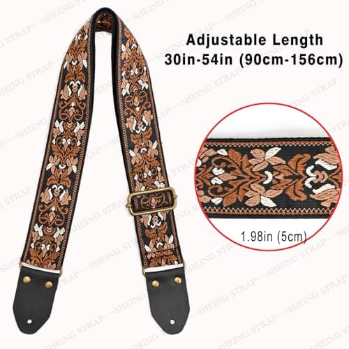 Vintage Embroidery Cotton Guitar Strap with Leather Ends