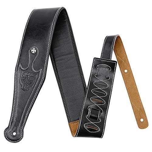 Brown Note Suede Leather Guitar Strap, 2.8 Inches Wide — Black